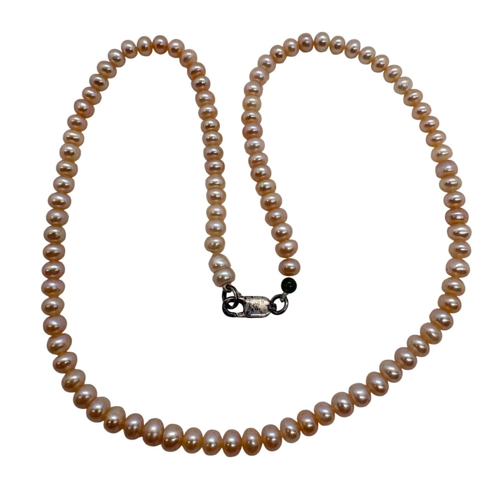 Vintage Light Pink Pearl Necklace 16" Sterling Silver 925 Clasp 5mm Pearls